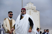 People gather to celebrate Eid wearing traditional Libyan outfits in Benghazi