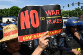 Filipino activists hold protest near U.S. Embassy in Manila