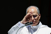 Pope Leo XIV leads the Angelus prayer in Castel Gandolfo