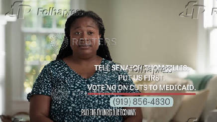 A screen grab taken from an ad released by Unrig Our Economy as part of a messaging effort over U.S. President Donald Trump's tax and spending bill
