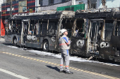 Ônibus queimado na região do Jabaquara (SP)