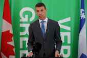 Green Party co-leader Pedneault responds after the Leaders' Debates Commission decided to drop the party from the French and English federal election debates, in Montreal