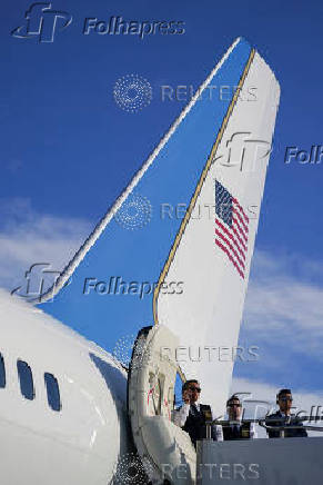 U.S. President Trump boards Air Force One at Morristown Municipal Airport