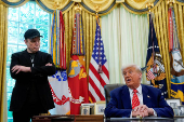 U.S. President Donald Trump and Elon Musk attend a press conference at the White House