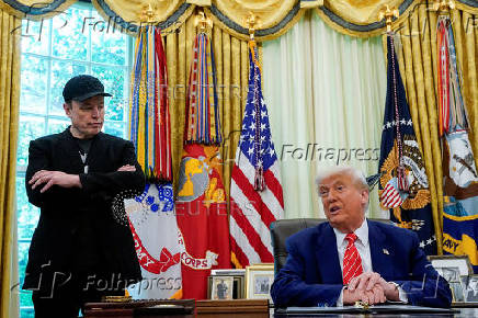 U.S. President Donald Trump and Elon Musk attend a press conference at the White House