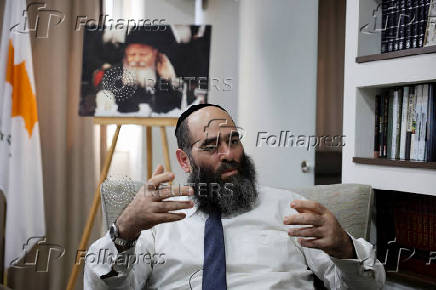 Chief Rabbi of Cyprus Arie Zeev Raskin talks during an interview with Reuters at the Jewish synagogue in Larnaca