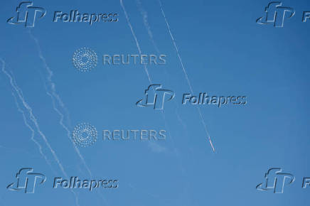Missiles launched from Iran towards Israel are seen from Tubas
