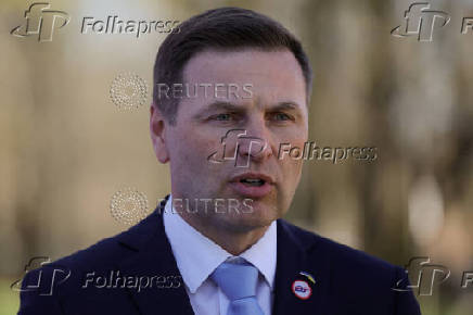 Estonian Defence Minister Pevkur speaks with media during informal meeting of EU Defence Ministers in Warsaw