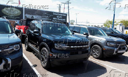 2025 Ford Bronco Sport vehicles sit on a dealership lot for sale in Dearborn, Michigan