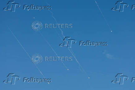 Missiles launched from Iran towards Israel are seen from Tubas