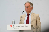 Austria's Finance Minister Markus Marterbauer holds a press conference, in Vienna