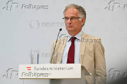 Austria's Finance Minister Markus Marterbauer holds a press conference, in Vienna