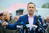 Polish presidential candidate Karol Nawrocki campaigns in Radzymin