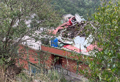 A damaged portion of Bilal Mosque is seen after it was hit by an Indian strike in Muzaffarabad