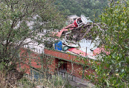 A damaged portion of Bilal Mosque is seen after it was hit by an Indian strike in Muzaffarabad