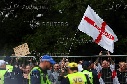 Protests outside a hotel used for housing asylum seekers, in Epping