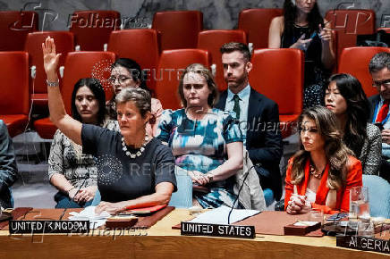Members of the U.N. Security Council vote on draft resolution demanding Gaza ceasefire at U.N. headquarters in New York