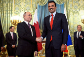 Russia's President Vladimir Putin meets Qatar's Emir Tamim bin Hamad Al Thani in Moscow