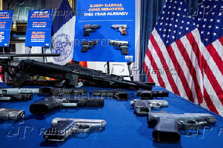 New York City Mayor Eric Adams speaks during a press conference at City Hall in New York City