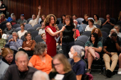 U.S. Congressman Mike Lawler (R-NY) attends a town hall meeting in Mahopac, New York