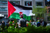 Protestors demonstrate during a May Day rally in New York