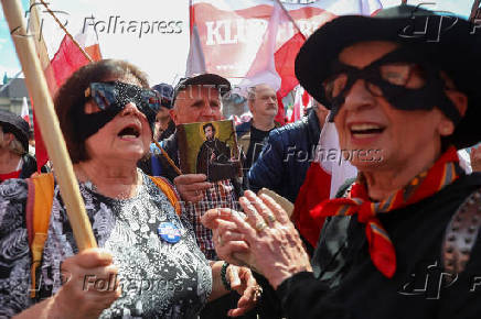 Poland's presidential candidate Nawrocki holds a march, in Warsaw