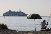 The Crown Iris, a cruise ship which will be used to assist in the departure of Israelis from Cyprus, floats off the coast of Limassol