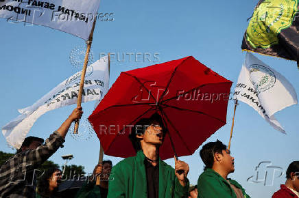 Protest outside Indonesian parliament building, in Jakarta