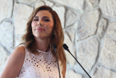 Baja California Governor Marina del Pilar Avila holds weekly press conference, in Ensenada