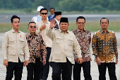 Indonesian President Prabowo Subianto at the military airbase Halim Perdanakusuma in Jakarta