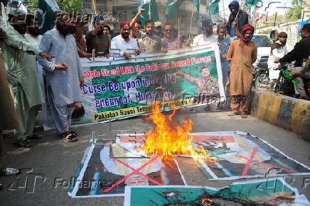 People hold protest following India's missile strikes in Pakistan