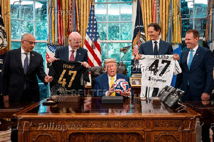 U.S. President Donald Trump makes remarks as he meets with members of the Juventus Football Club team, in Washington