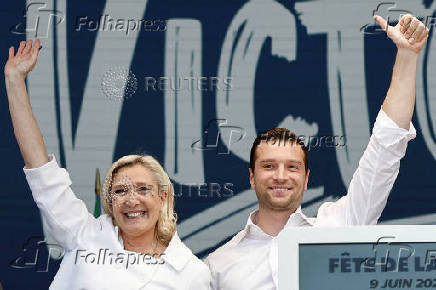 FILE PHOTO: French far-right leaders Marine Le Pen and Jordan Bardella