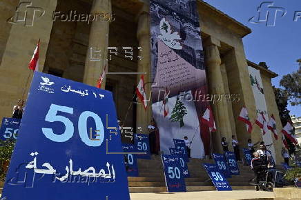 Activists mark the 50th anniversary of the Lebanese civil war in Beirut
