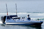 A Black Tide unmanned surface vehicle, developed by Lungteh Shipbuilding company, is seen at a sea drone event in Yilan