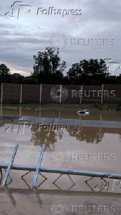 An inundated road following a flood, in Chattanooga