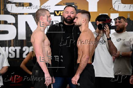 Face off following weigh-in ahead of fight: Nikita Tszyu vs Lulzim Ismaili