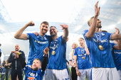 Lech Poznan team celebrate their Polish Extra League championship title