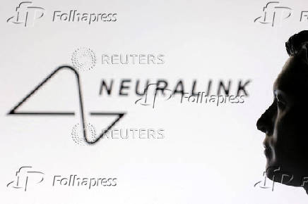FILE PHOTO: Illustration shows 3D-printed miniature model of Elon Musk and Neuralink logo