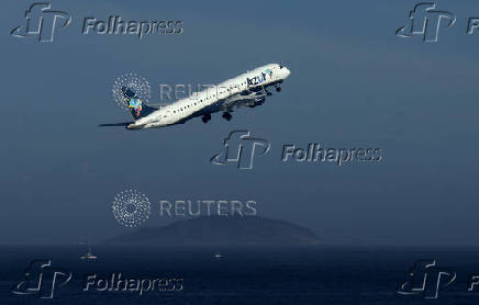 Azul airlines plane takes off from Santos Dumont Airport in Rio de Janeiro