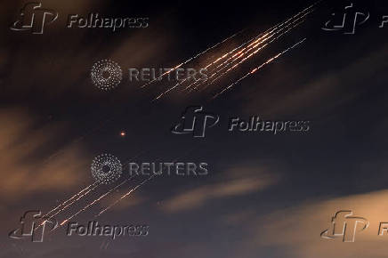Missiles launched from Iran are intercepted as seen from Ashkelon
