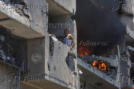 Aftermath of Israeli strikes on buildings at Gaza's Old City market, in Gaza City