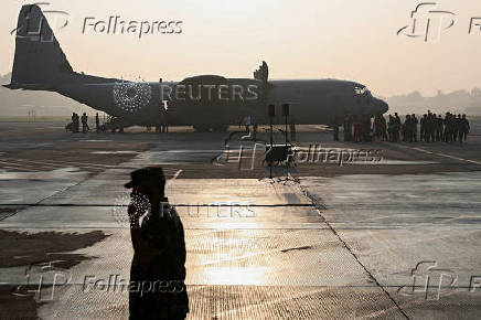 Indonesian military personnel prepare for a deployment to deliver aid to Palestinians in Gaza, amid the ongoing conflict between Israel and Hamas, at Halim Perdanakusuma air base, in Jakarta