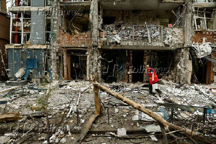 Aftermath of a Russian drone strike, amid Russia's attack on Ukraine, in Kyiv,