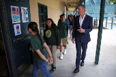 California Governor Newsom speaks at the Clinton Elementary School, in Compton