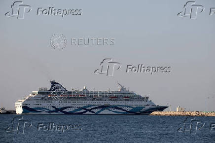 A view of the Crown Iris, a vessel which will be used to assist in the departure of Israelis from Cyprus,  is seen at the port of Larnaca,