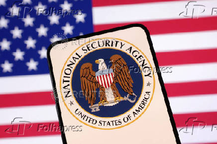 Illustration shows United States National Security Agency (NSA) logo and U.S. flag