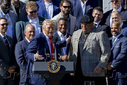 US President Donald Trump greets the 2025 Super Bowl champion Philadelphia Eagles