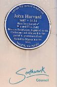 A John Harvard blue plaque is seen outside the John Harvard Library on Borough High Street, London