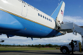 U.S. President Trump boards Air Force One at Morristown Municipal Airport